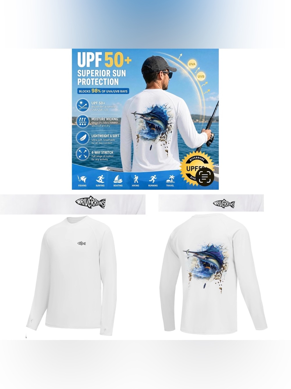 5/$30 Riverruns Men’s White UPF 50+ Fishing White/Cave Fishing Shirt XXL NWT